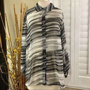Covington Woman Essentials Zebra Animal Print Button Down Shirt Size 2X